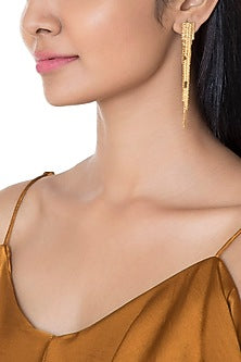 Gold Plated Textured Long Spike Earrings