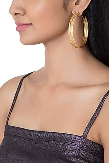 Gold Plated Textured Oversized Hoop Earrings