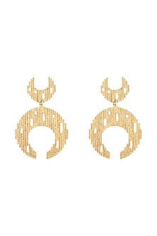 Gold Plated Textured Moon Shaped Earrings