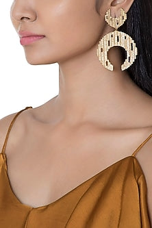 Gold Plated Textured Moon Shaped Earrings