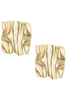 Gold Plated Textured Square Shaped Earrings