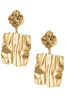 Gold Plated Textured Two Drop Earrings