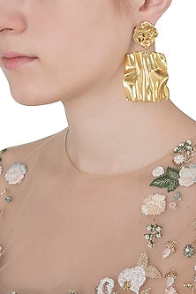 Gold Plated Textured Two Drop Earrings