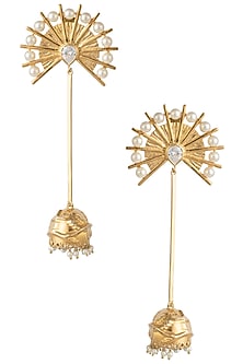 Gold Plated Stone and Pearls Jhumki Earrings