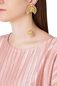 Gold Plated Stone and Pearls Jhumki Earrings