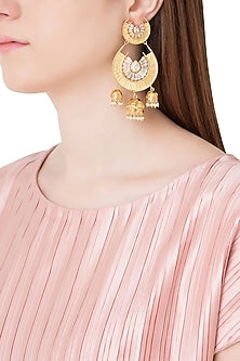 Gold Plated Stone and Pearls Chandbali Earrings