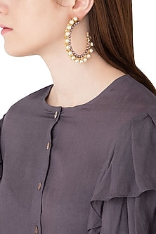 Gold Plated Stone and Pearls Open Hoop Earrings