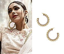 Gold Plated Stone and Pearls Open Hoop Earrings
