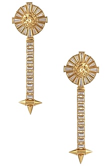 Gold Plated Stones Textured Drop Earrings