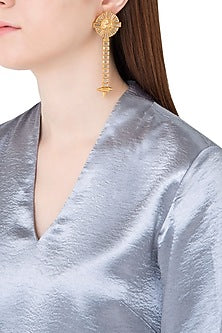 Gold Plated Stones Textured Drop Earrings