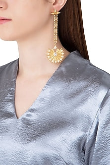 Gold Plated Stone and Pearls Drop Earrings