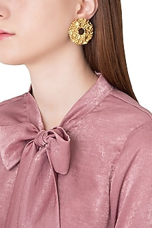 Gold Plated Circular Textured Stud Earrings