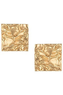 Gold plated textured square stud earrings