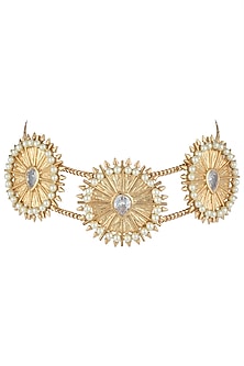 Gold plated zircon and pearl textured choker necklace