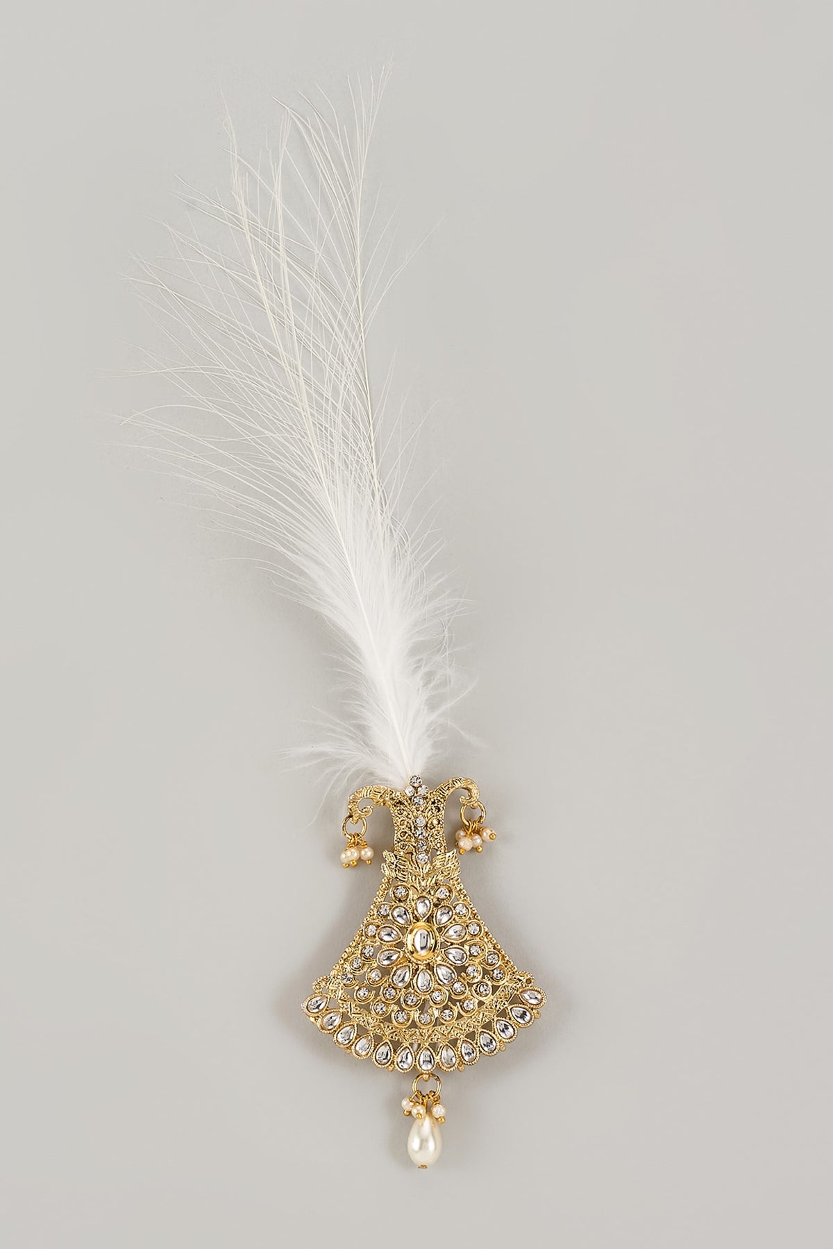 Soft Gold Semi-Precious Kundan & Pearl Feather Kalangi