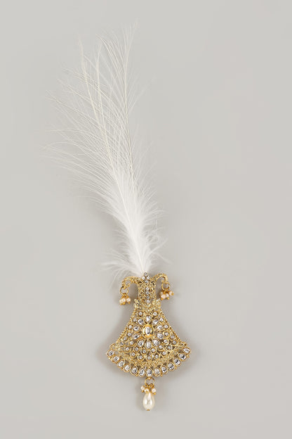 Soft Gold Semi-Precious Kundan & Pearl Feather Kalangi