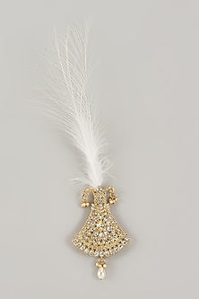 Soft Gold Semi-Precious Kundan & Pearl Feather Kalangi