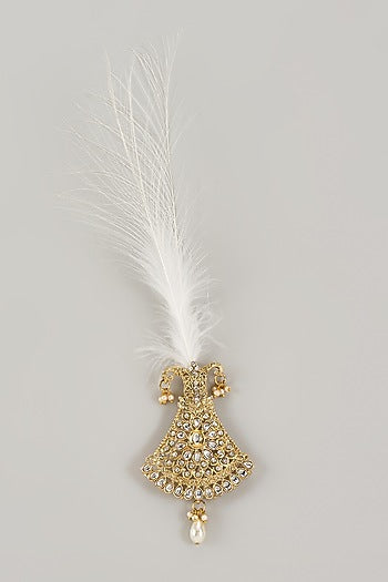 Soft Gold Semi-Precious Kundan & Pearl Feather Kalangi
