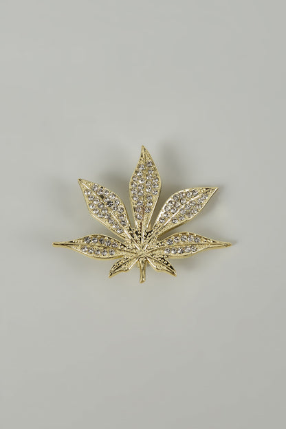 Maple Leaf Gold finish Embellished Brooch