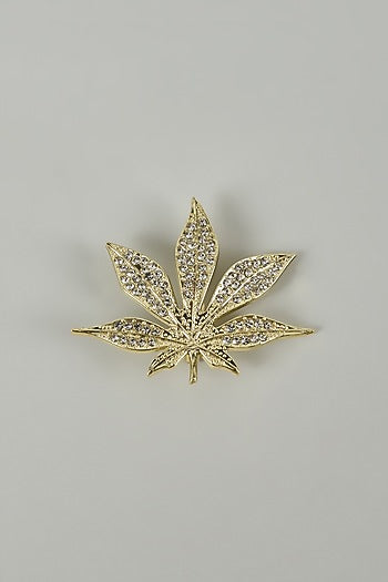 Maple Leaf Gold finish Embellished Brooch