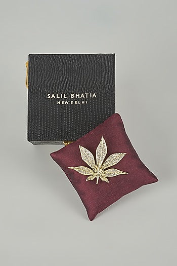 Maple Leaf Gold finish Embellished Brooch