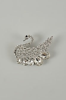 Silver Finish Crystal Swan Embellished Brooch