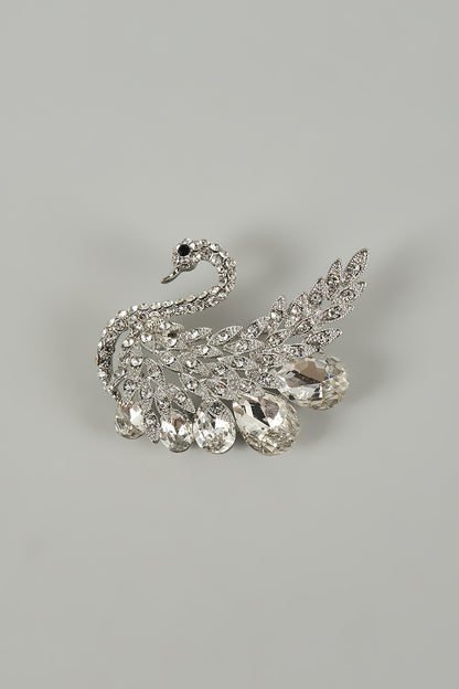 Silver Finish Crystal Swan Embellished Brooch