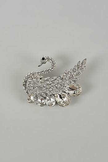 Silver Finish Crystal Swan Embellished Brooch