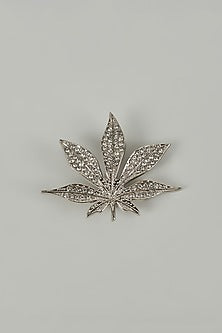 Silver Finish Maple Leaf Embellished Brooch