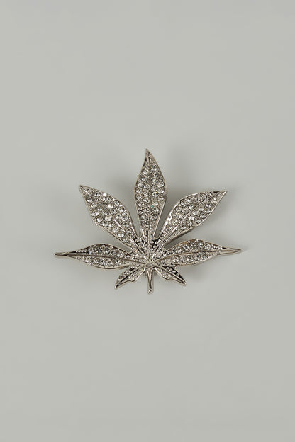 Silver Finish Maple Leaf Embellished Brooch