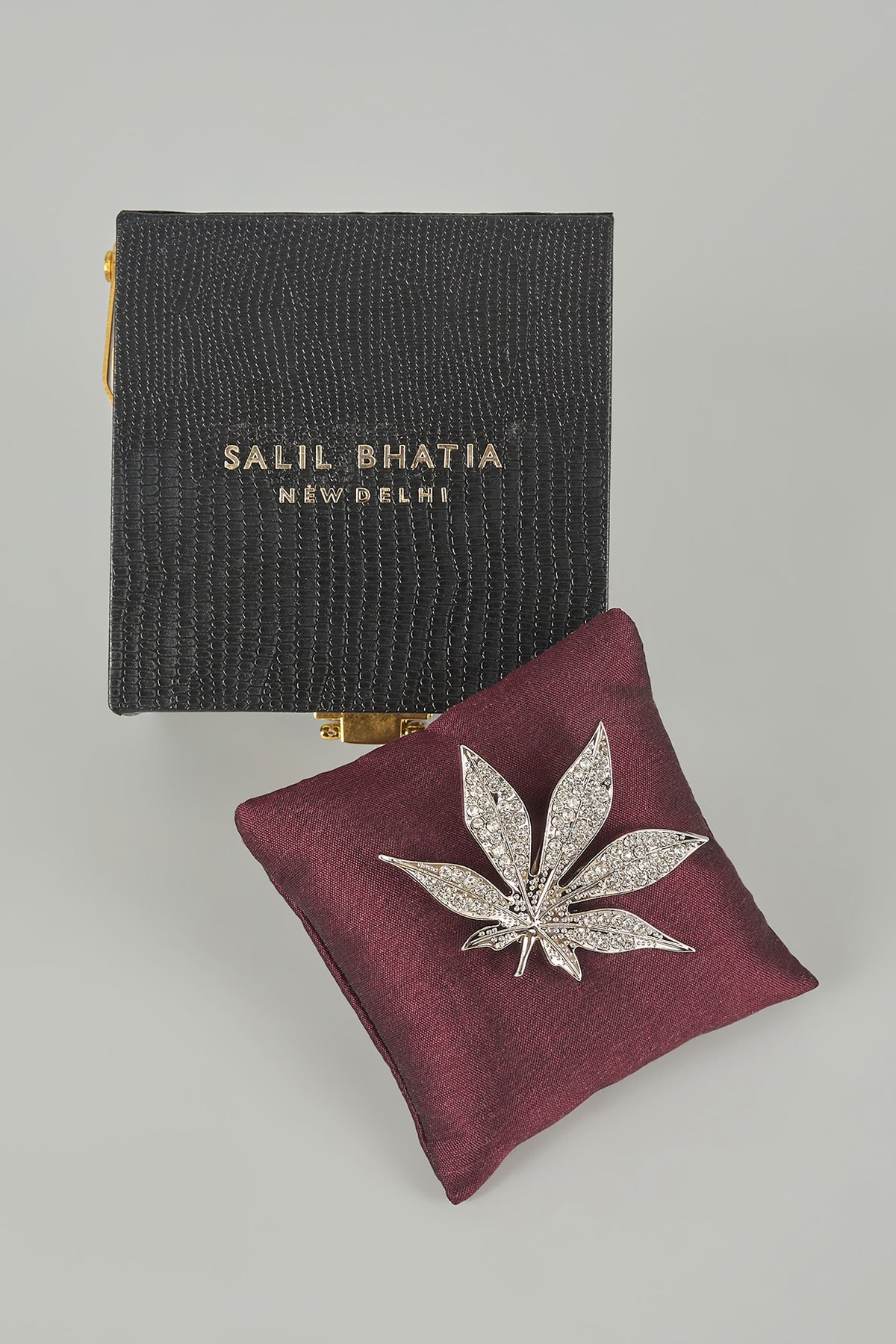 Silver Finish Maple Leaf Embellished Brooch