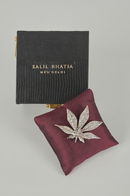Silver Finish Maple Leaf Embellished Brooch