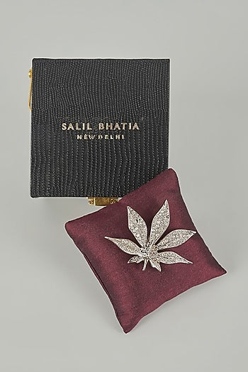Silver Finish Maple Leaf Embellished Brooch