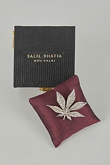 Silver Finish Maple Leaf Embellished Brooch