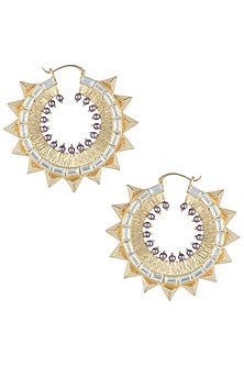 Gold plated stone and pearl chandbali earrings