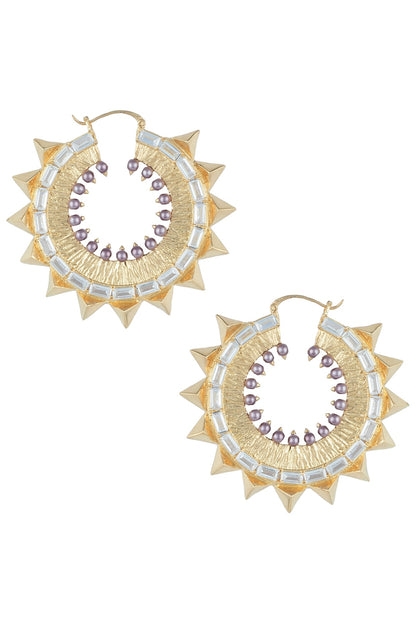 Gold plated stone and pearl chandbali earrings