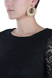 Gold plated stone and pearl chandbali earrings
