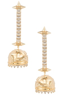Gold plated zircon and pearl textured jhumki earrings