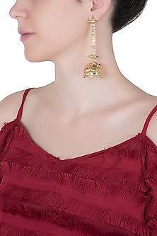 Gold plated zircon and pearl textured jhumki earrings