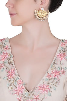 Gold plated zircon and pearl textured chandbali earrings