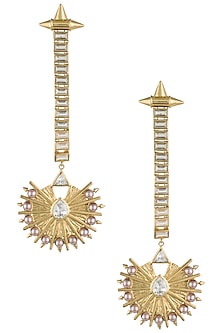Gold plated stone and pearl drop earrings