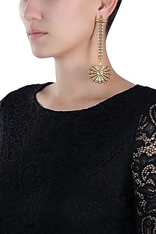 Gold plated stone and pearl drop earrings