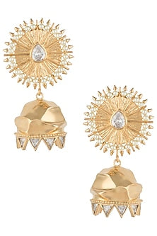Gold plated zircon textured jhumki earrings