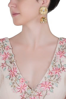 Gold plated zircon textured jhumki earrings