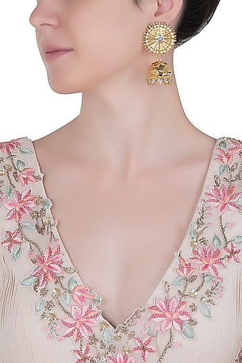 Gold plated zircon textured jhumki earrings
