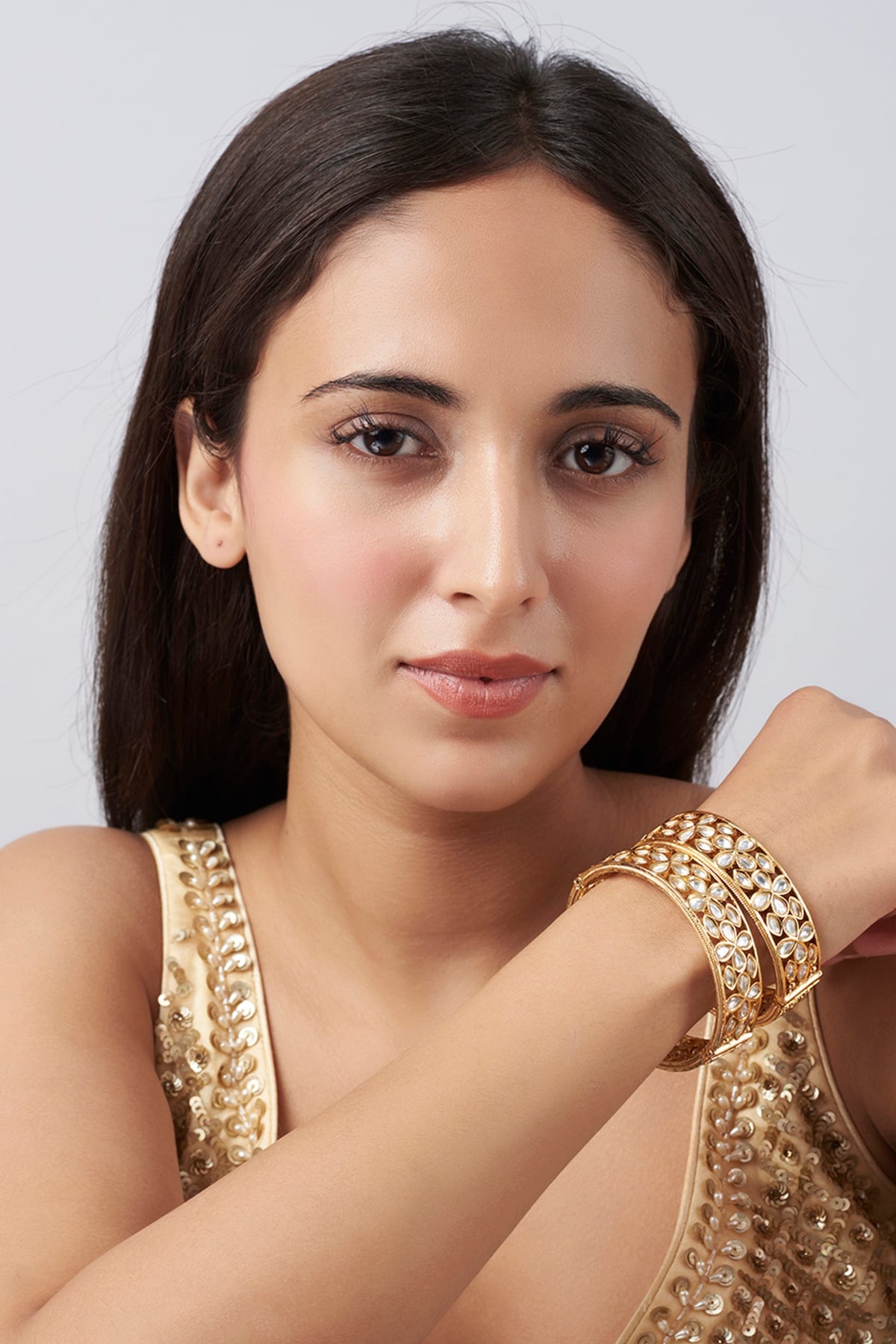 Gold Finish Kundan Openable Bangles (Set of 2)