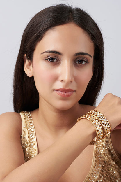 Gold Finish Kundan Openable Bangles (Set of 2)