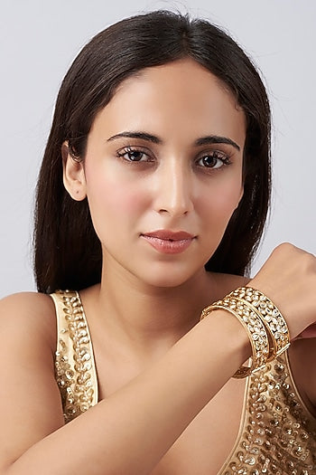 Gold Finish Kundan Openable Bangles (Set of 2)
