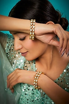 Gold Finish Kundan Polki Bangles (Set Of 2)