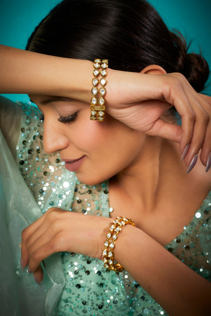 Gold Finish Kundan Polki Bangles (Set Of 2)